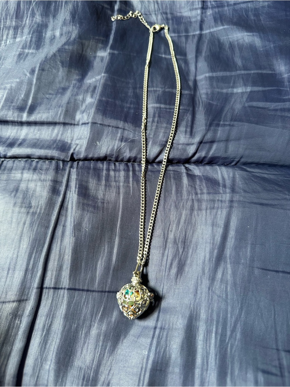 Silver Heart Locket Necklace with Multicolor Accents